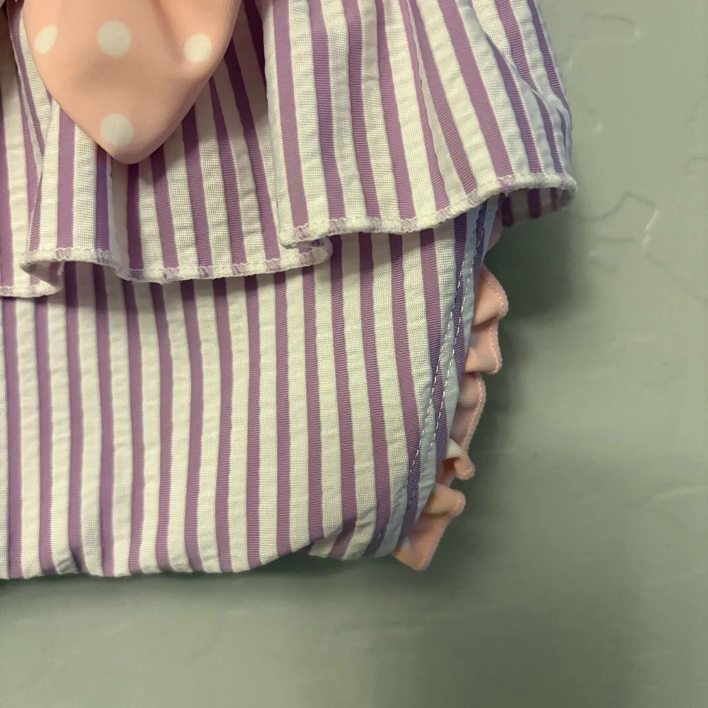 ⭐️Ruffle Butts purple white and pink peplum short sleeve swimsuit 3-6 months